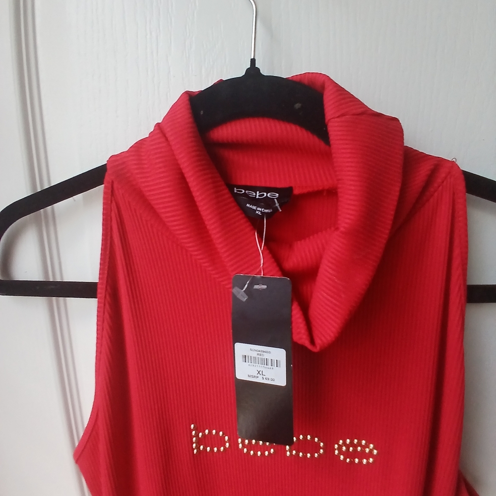 Bebe Red Cowl Neck Sleeveless Dress Size XL